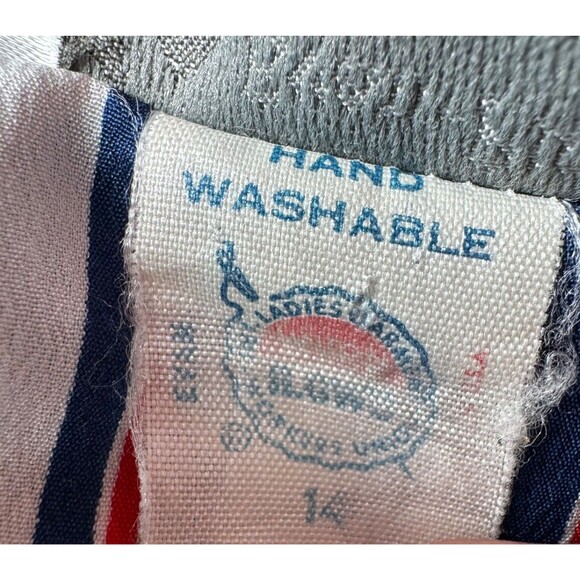 Vintage Evan Picone Neck Bow Blouse Womens 14 Striped Blue Red White Union Made - Picture 7 of 14